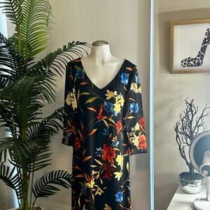 Connected Apparel Long Sleeve Floral Dress in Black and Multicolor